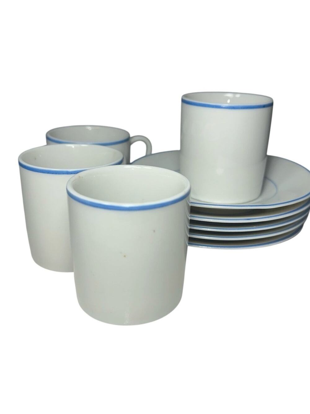 Tiffany & Co. Taitu White Meris Blue Porcelain Espresso Demitasse Cup Saucers